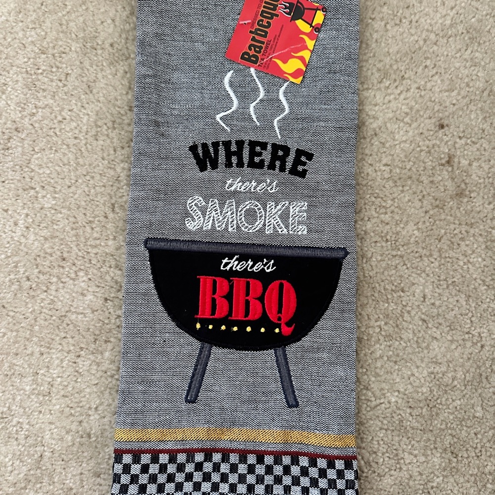 Barbeque Themed Gray and Black Kitchen Towel